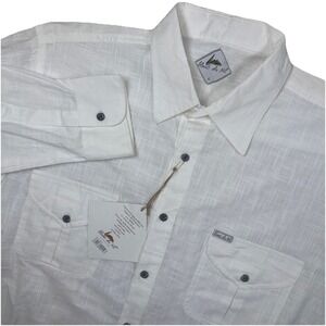 Blanc du Nil Men's Off White Cotton Button Up Long Sleeve Large Coastal Beachy